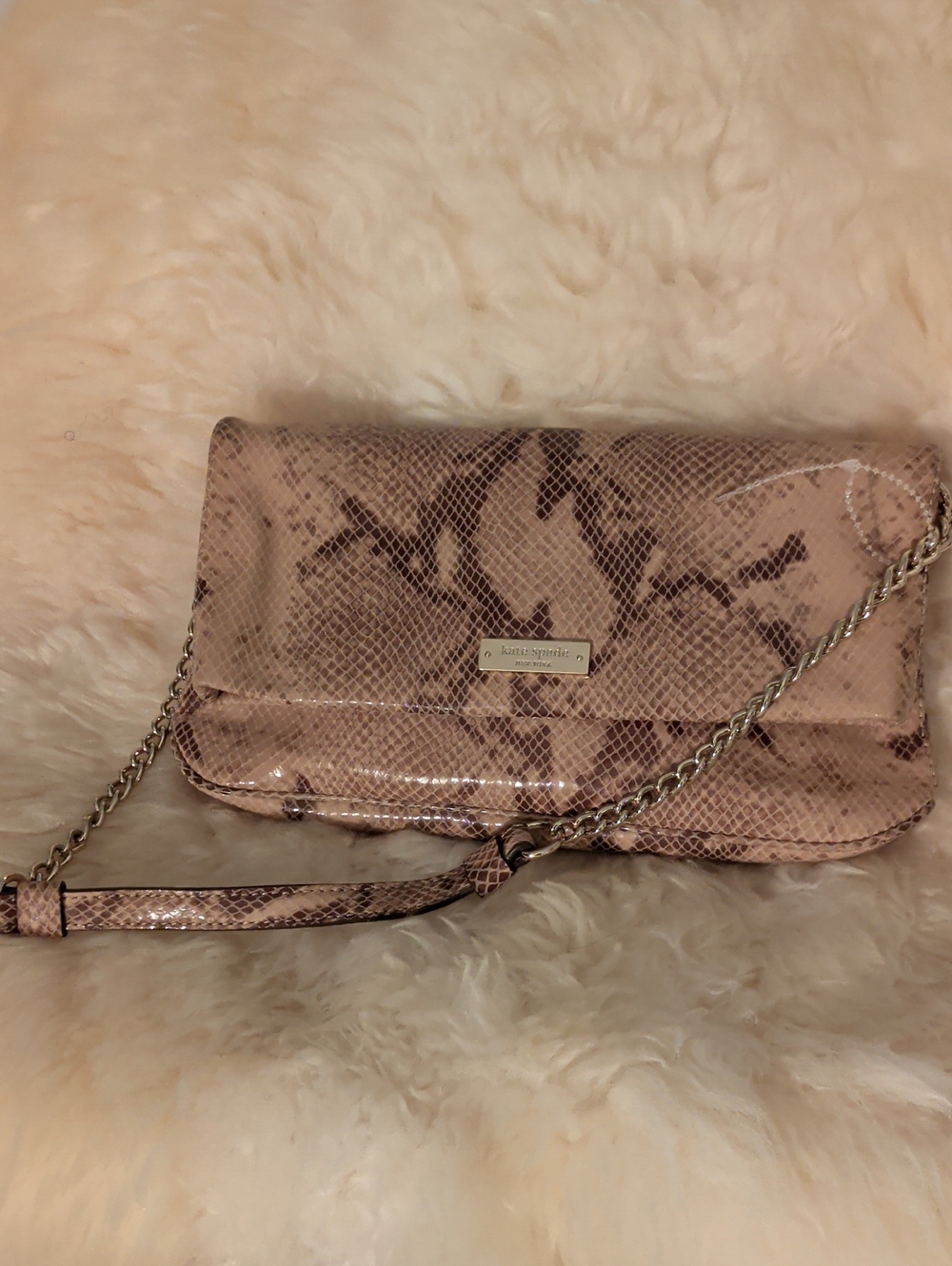 Kate Spade Pink Snake-Print Chain Crossbody Bag